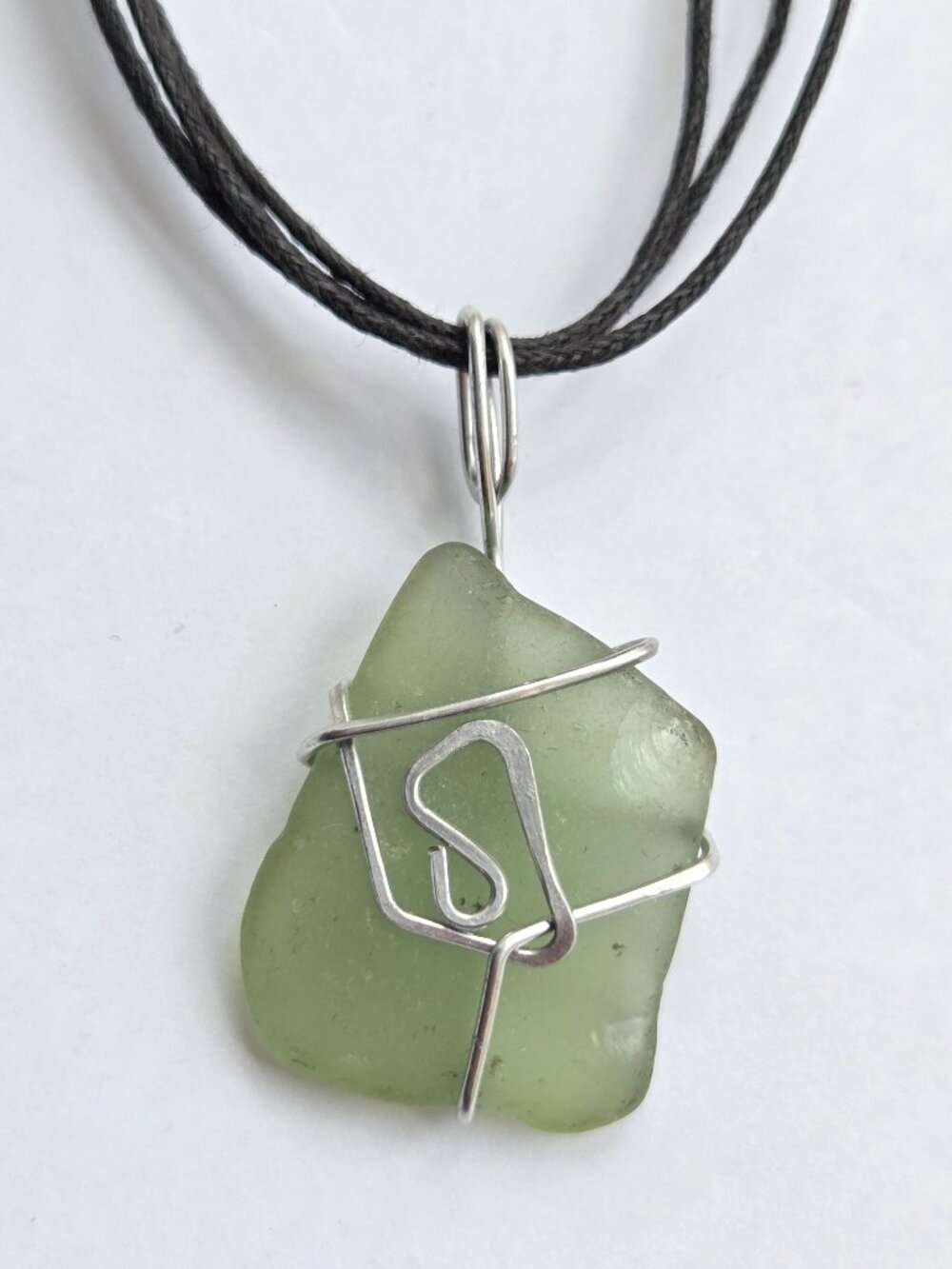 Wire Wrapped Green Sea Glass Necklace